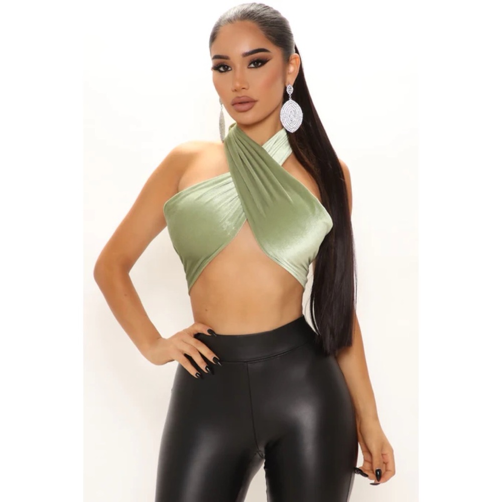 Higher Highs Velvet Halter Top - Sage